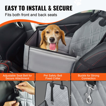 Dog Car Seat, Dog Booster Seat for Car with Support Frame, Pet Car Seat with Clip-On Safety Leash, Cotton Filling, Dog Car Bed for Small Dog up to 26 lbs, Gray