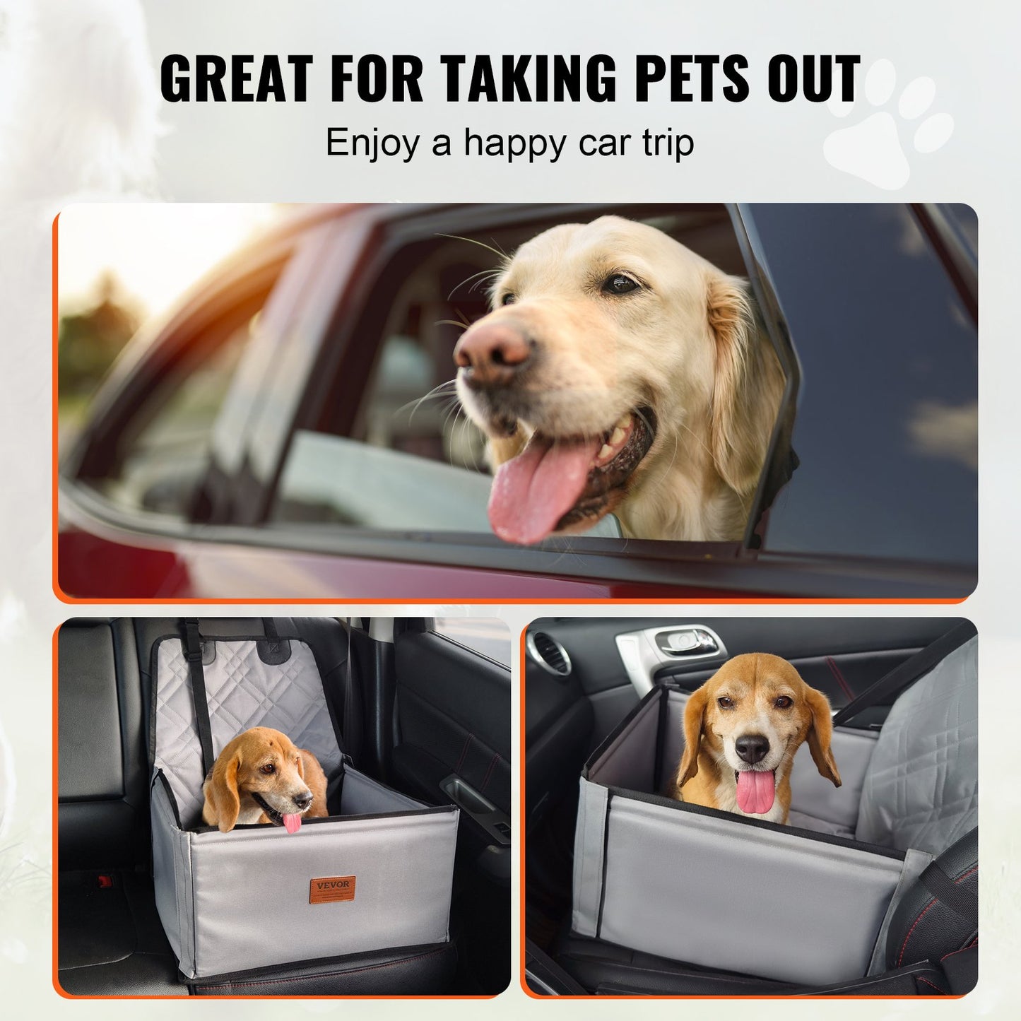 Dog Car Seat, Dog Booster Seat for Car with Support Frame, Pet Car Seat with Clip-On Safety Leash, Cotton Filling, Dog Car Bed for Small Dog up to 26 lbs, Gray
