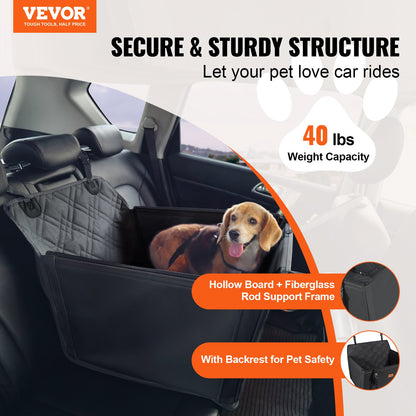 Dog Car Seat, Waterproof Dog Booster Seat for Car with Support Frame, Pet Car Seat with Clip-On Safety Leash, Dog Car Bed for Small, Medium and Large Dog up to 40 lbs, Black