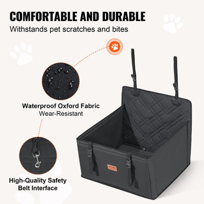 Dog Car Seat, Waterproof Dog Booster Seat for Car with Support Frame, Pet Car Seat with Clip-On Safety Leash, Dog Car Bed for Small, Medium and Large Dog up to 40 lbs, Black