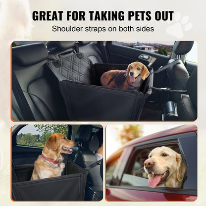 Dog Car Seat, Waterproof Dog Booster Seat for Car with Support Frame, Pet Car Seat with Clip-On Safety Leash, Dog Car Bed for Small, Medium and Large Dog up to 40 lbs, Black