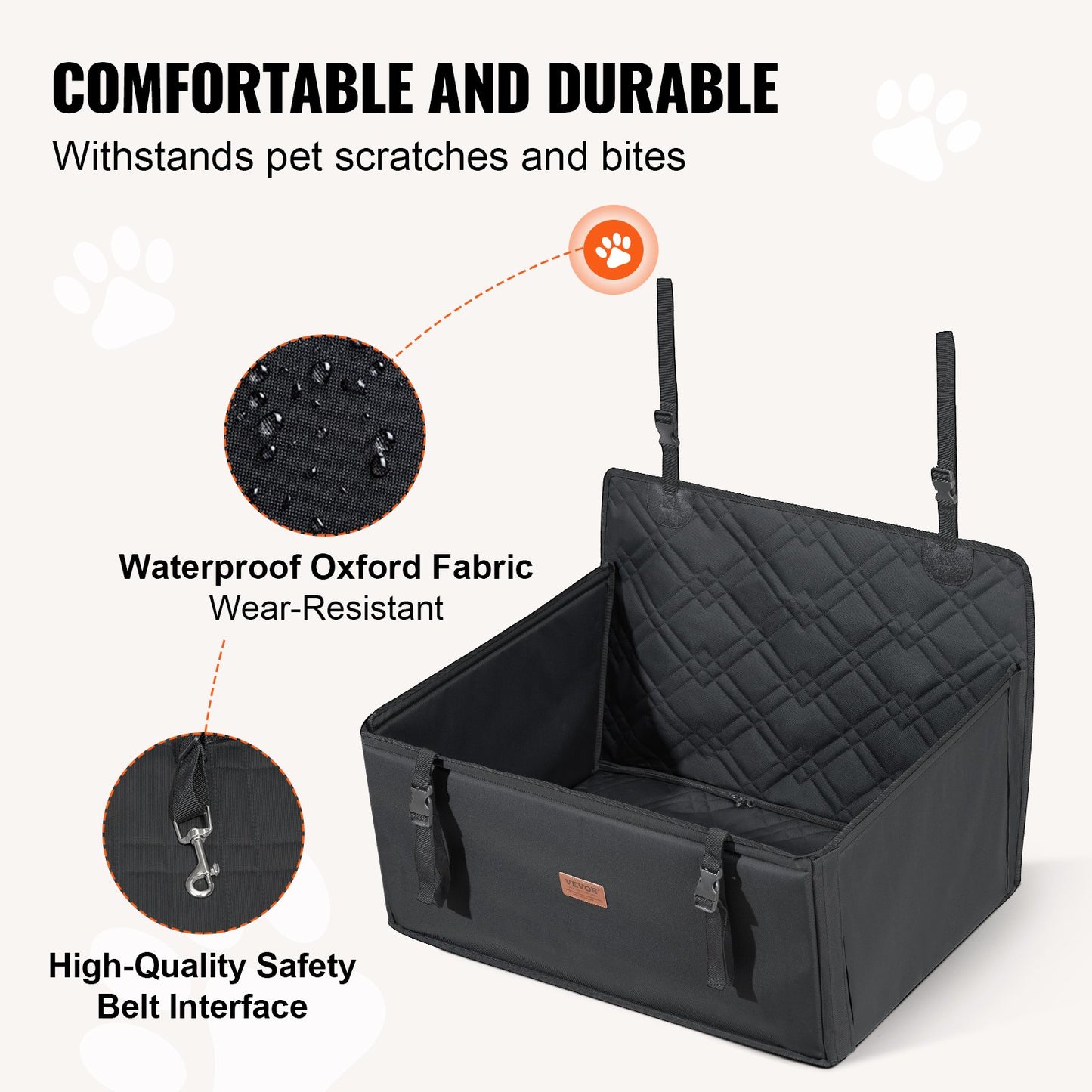 Dog Car Seat, Waterproof Dog Booster Seat for Car with Support Frame, Pet Car Seat with Clip-On Safety Leash, Dog Car Bed for Small, Medium and Large Dog up to 48.5 lbs, Black