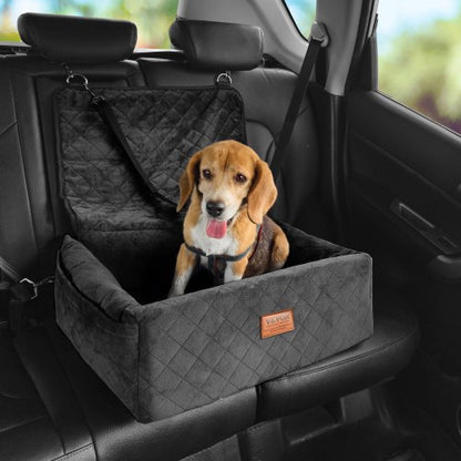 Dog Car Seat, Dog Booster Seat for Car with A Storage Pocket, Clip-On Safety Leash, Sponge and PP Cotton Filling, Dog Car Bed for Small & Medium Dog up to 40lbs, Black