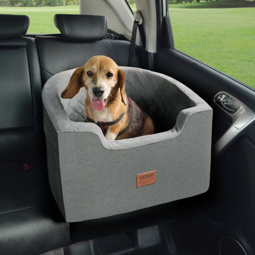 Dog Car Seat, Waterproof Dog Booster Seat for Car with A Storage Pocket, Clip-On Safety Leash and Sponge Filling, Dog Car Bed for Small & Medium Dog up to 55lbs, Gray