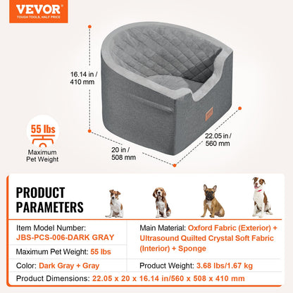 Dog Car Seat, Waterproof Dog Booster Seat for Car with A Storage Pocket, Clip-On Safety Leash and Sponge Filling, Dog Car Bed for Small & Medium Dog up to 55lbs, Gray