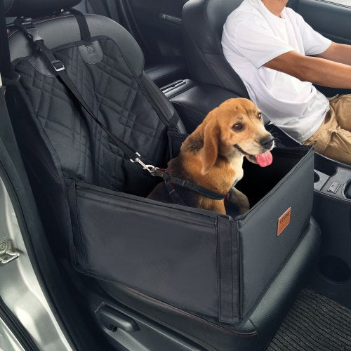 Dog Car Seat, Dog Booster Seat for Car with Support Frame, Pet Car Seat with Clip-On Safety Leash, Cotton Filling, Dog Car Bed for Small Dog up to 26 lbs, Black