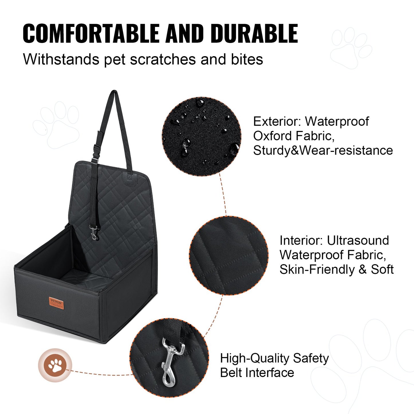 Dog Car Seat, Dog Booster Seat for Car with Support Frame, Pet Car Seat with Clip-On Safety Leash, Cotton Filling, Dog Car Bed for Small Dog up to 26 lbs, Black