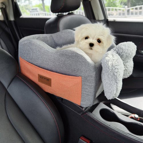Console Dog Car Seat, Center Console Dog Booster Seat for Small Dog, Pet Car Seat for Car Armrest with Clip-On Leash, Adjustable Straps, Supports up to 8lbs, Dark Gray