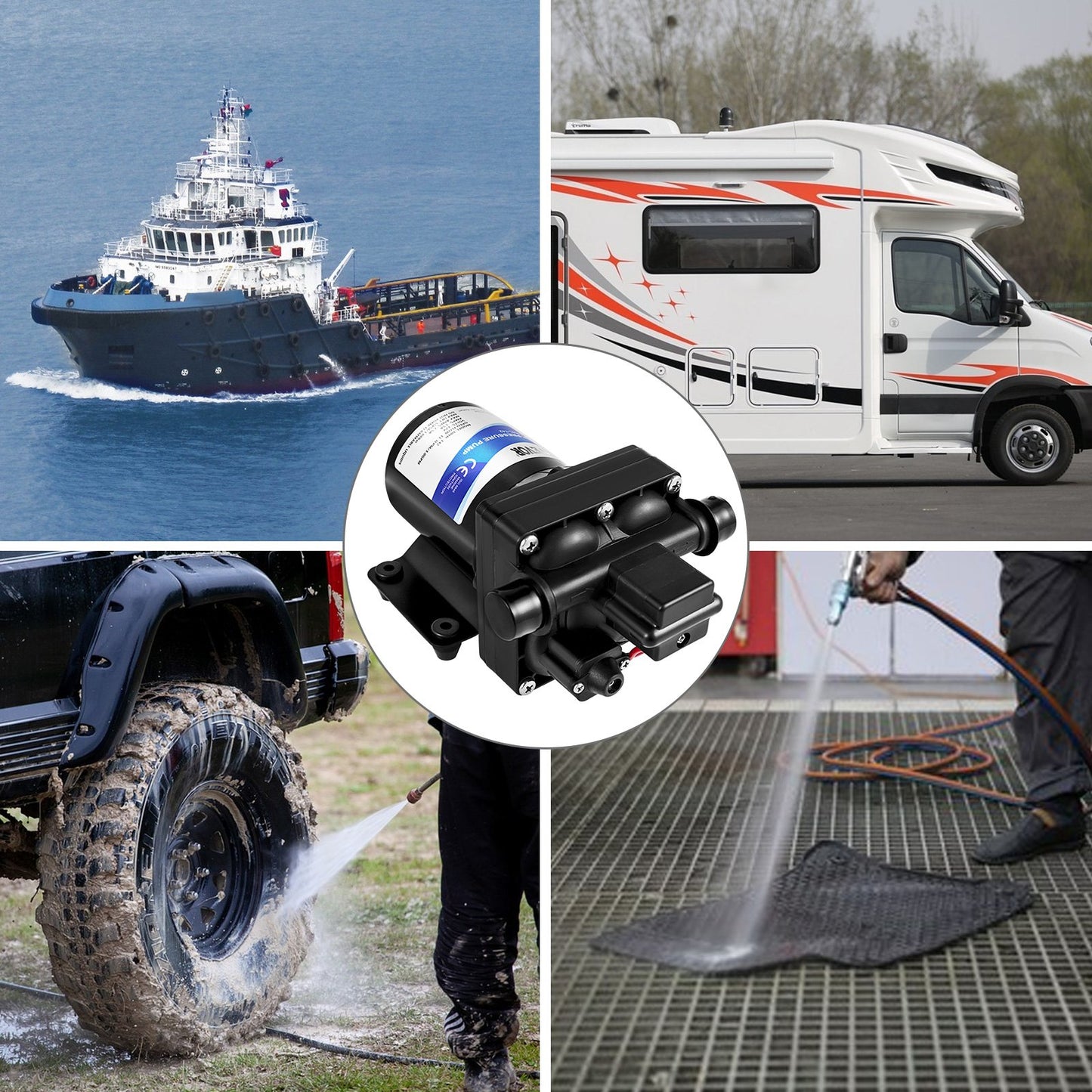 Fresh Water Pump, 12 V Self Priming Sprayer Pump, 11 L/min(3 GPM) RV Water Pump, with Pressure Switch 3.8 bar(55 PSI) Self Priming Water Pump, Detachable Strainer 12V Diaphragm Pump, for RV Camper Marine Boat Lawn