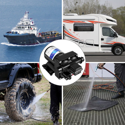 Fresh Water Pump, 12 V Self Priming Sprayer Pump, 11 L/min(3 GPM) RV Water Pump, with Pressure Switch 3.8 bar(55 PSI) Self Priming Water Pump, Detachable Strainer 12V Diaphragm Pump, for RV Camper Marine Boat Lawn