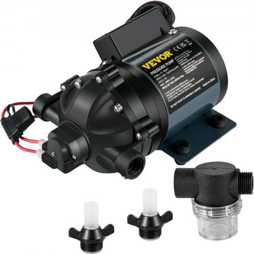 Spolpump, 12V DC, 26 L/min (7 GPM) 4 bar (60 PSI), max. 3 m (10 FT) självsugande vattenpump, med EPDM-ventil, universal saltvattensil och invändig/utvändig gänga, för husbil, marindäck, yacht