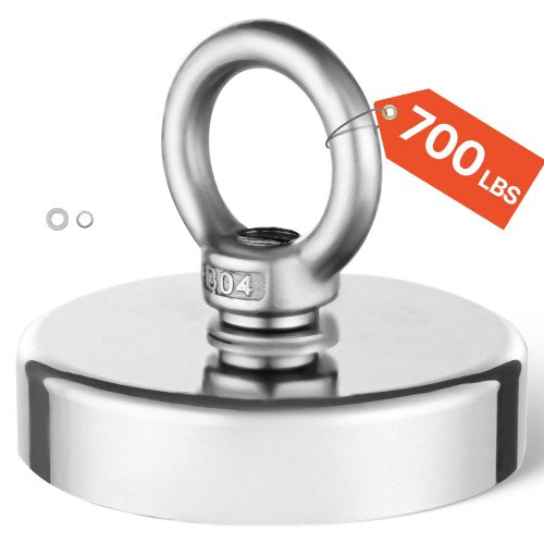Fiskemagnet, 700 LBS/318 kg dragkraft Superstark neodymmagnet för fiske, sällsynt jordartsmetallmagnet med handtagsdiameter 2,36 tum/60 mm för hämtning i floder, magnetiskt fiske, kraftig upphängning
