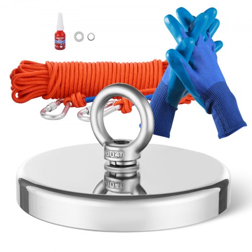 Magnetfiskesats, 590 kg enkelsidig dragkraft, stark magnetfiskesats, magnetiskt fiskesats av sällsynta jordartsmetaller i neodym. Inkluderar enterkrok, kraftigt rep, handskar och öglebult.