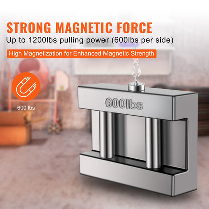 Magnet Fishing Kit, 544.3 kg Pulling Force Double Sided Fishing Magnets, 7.5 cm Diameter Magnet with Rope, Grappling Hook, Gloves, Waterproof Case, Threadlocker, Eye Bolt, for Fishing