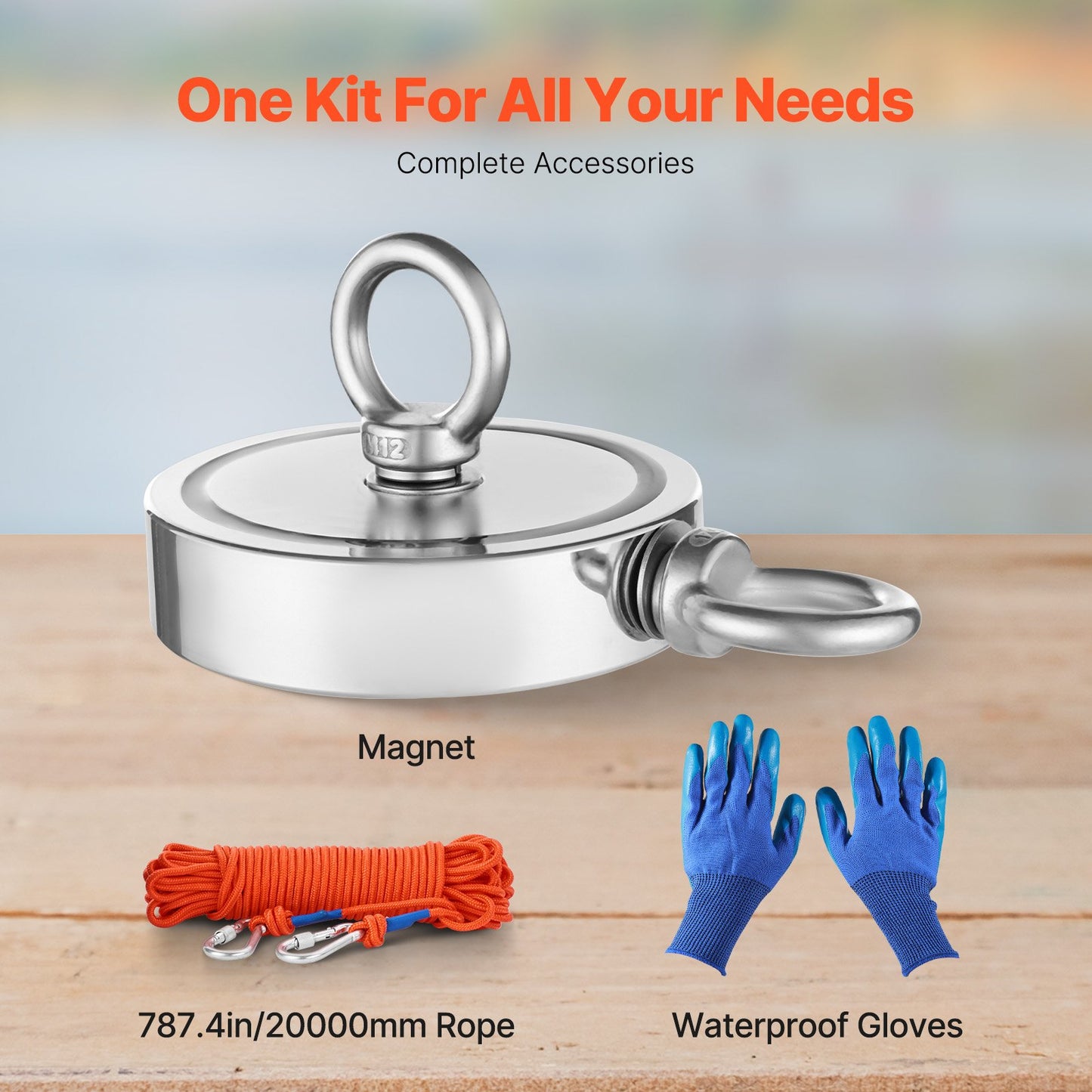 Magnetfiskesats, 907 kg dubbelsidig dragkraft, stark magnetfiskesats, magnetiskt fiskesats av sällsynta jordartsmetaller i neodym. Inkluderar enterkrok, kraftigt rep, handskar och öglebult.