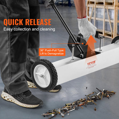 24-Inch Magnetic Sweeper with Wheels, 50 lbs Capacity, with Telescoping Magnetic Pickup Tool, Adjustable Handle, Magnetic Pickup Sweeper to Pick Up Nails and Screws, for Workshop, Garage, Yard