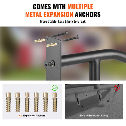Handrails for Outdoor Steps, 29" Length Wall Mount Safety Railings for 1-3 Steps, U-Shaped Handrail with Matte Black Finished, Stair Handrails for Kids, Elderly, Pregnant Women, Disabled