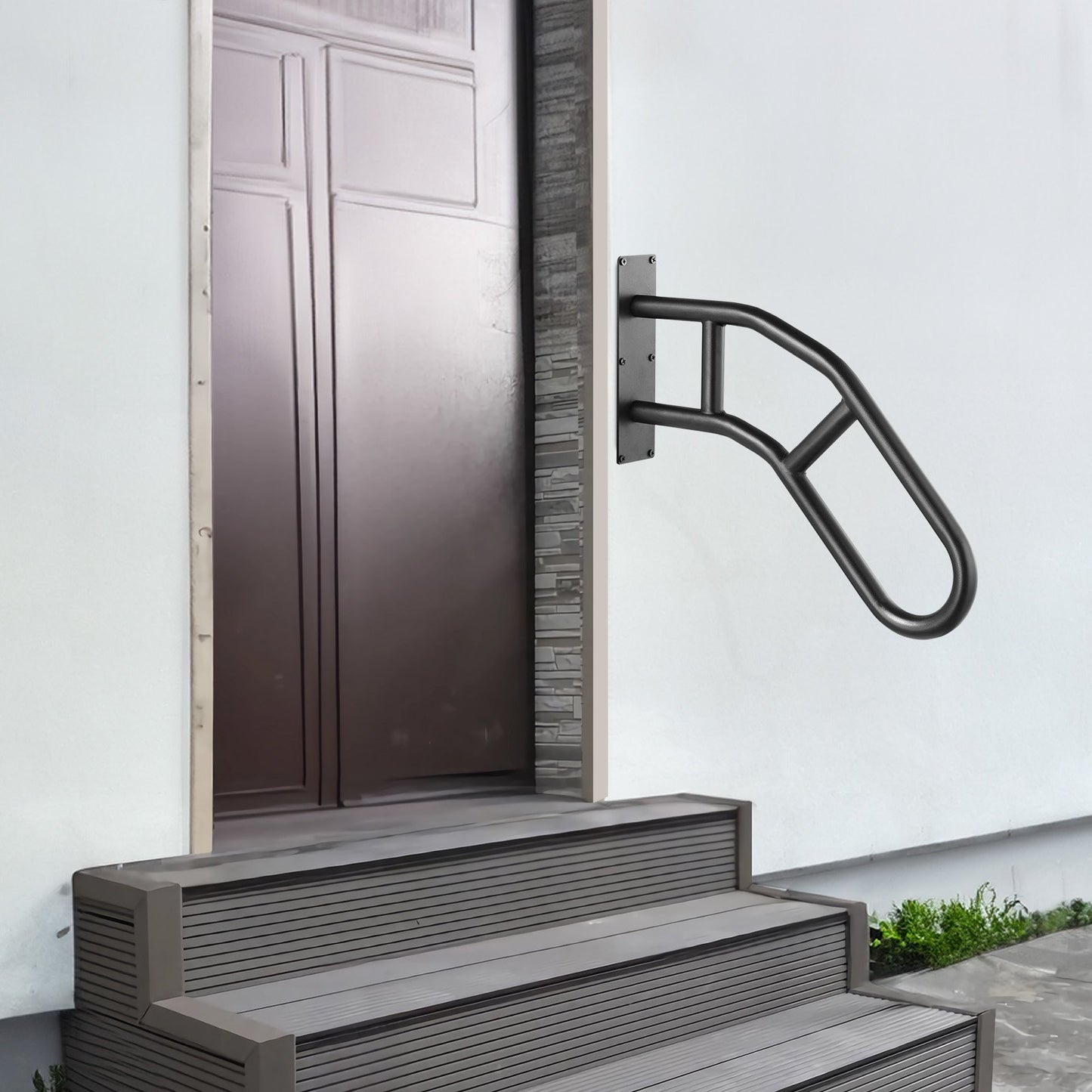 Ledstänger för utomhustrappor, 29" långa väggmonterade säkerhetsräcken för 1-3 steg, U-format ledstång med mattsvart finish, trappledstänger för barn, äldre, gravida kvinnor, funktionshindrade