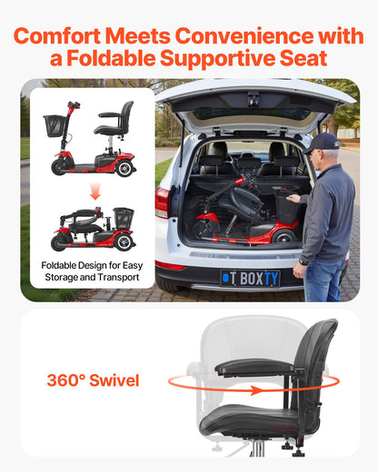 3-Wheel Electric Mobility Scooter for Adult & Seniors, Foldable Mobility Scooter with 20KM Long Range, All Terrain Travel Wheelchair with Anti-slip Wheels, 9° Climbing Capacity & 120kg Loading