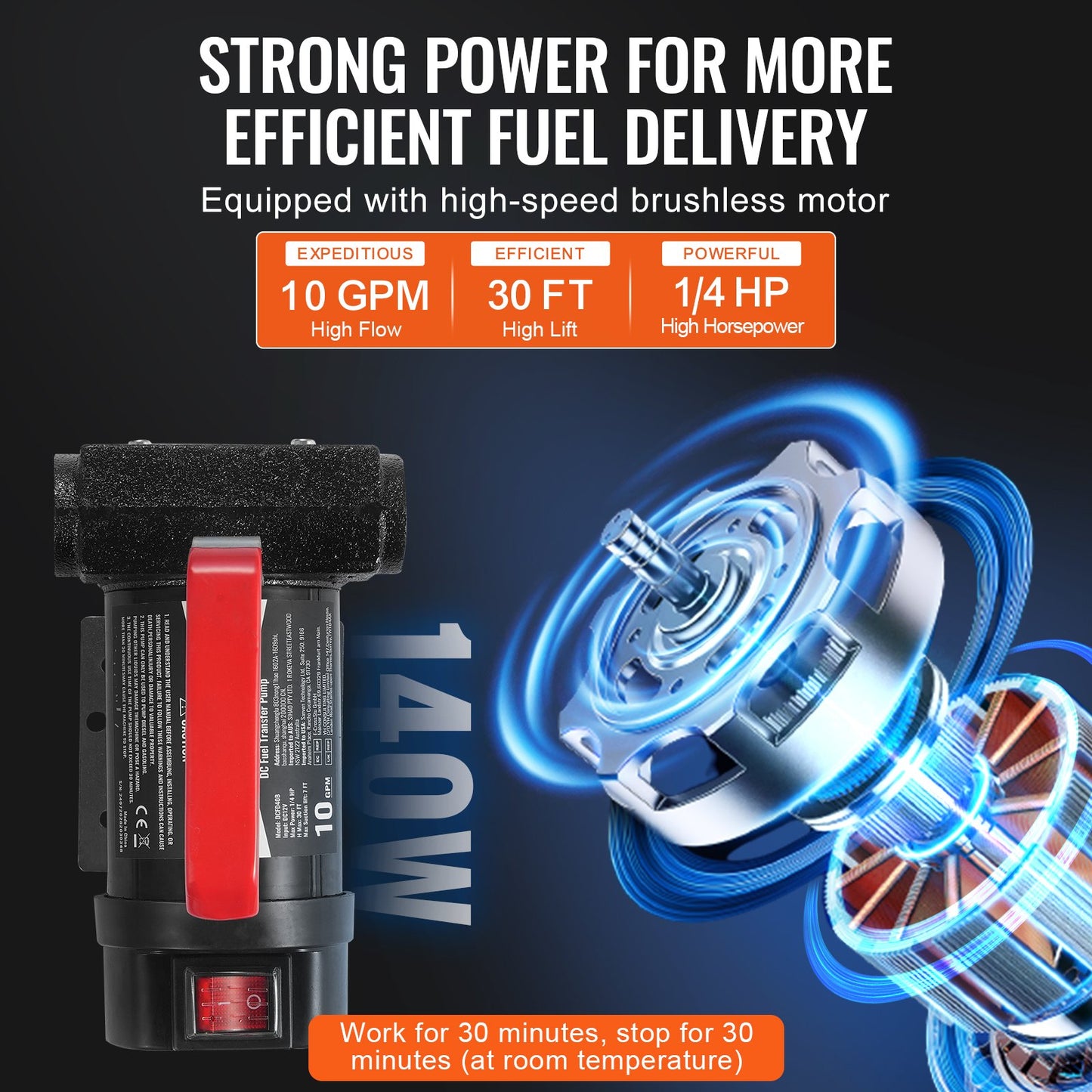 Fuel Transfer Pump, 12V DC 38 L/min(10 GPM) 186W(1/4 HP), Portable Electric Diesel Transfer Pump with Automatic Shut-Off Fuel Nozzle, High Flow, Long Inlet & Outlet Hose for Diesel, Kerosene, Transformer Fuel