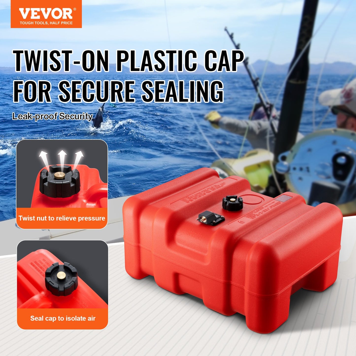 Marine Fuel Tank, 14.53 Gallon/55L, Portable Boat Fuel Gas Tank for Outboard Engine Boats, Plastic Outboard Marine Boat Fuel Tank with Hose, Easy to Carry for Yacht, Fishing Boat, Deck Boat, Red