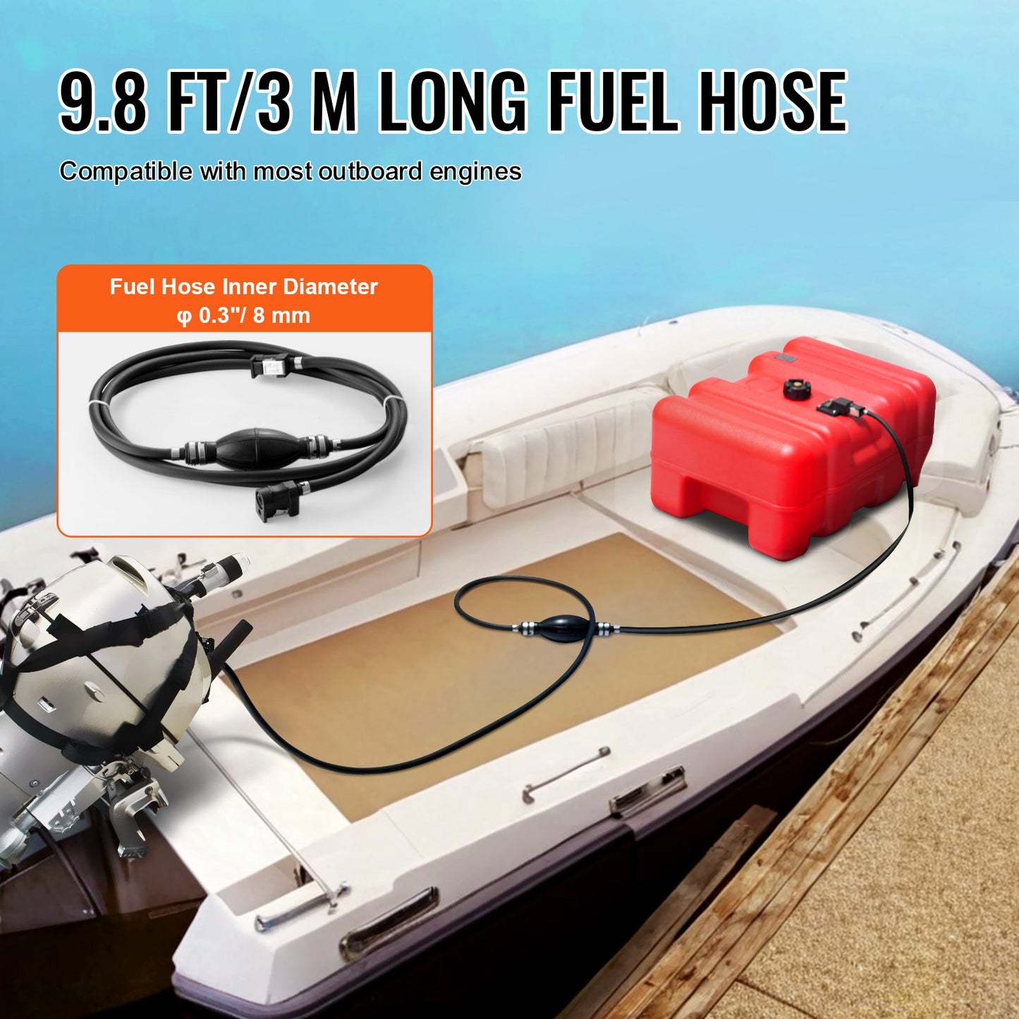 Marine Fuel Tank, 14.53 Gallon/55L, Portable Boat Fuel Gas Tank for Outboard Engine Boats, Plastic Outboard Marine Boat Fuel Tank with Hose, Easy to Carry for Yacht, Fishing Boat, Deck Boat, Red