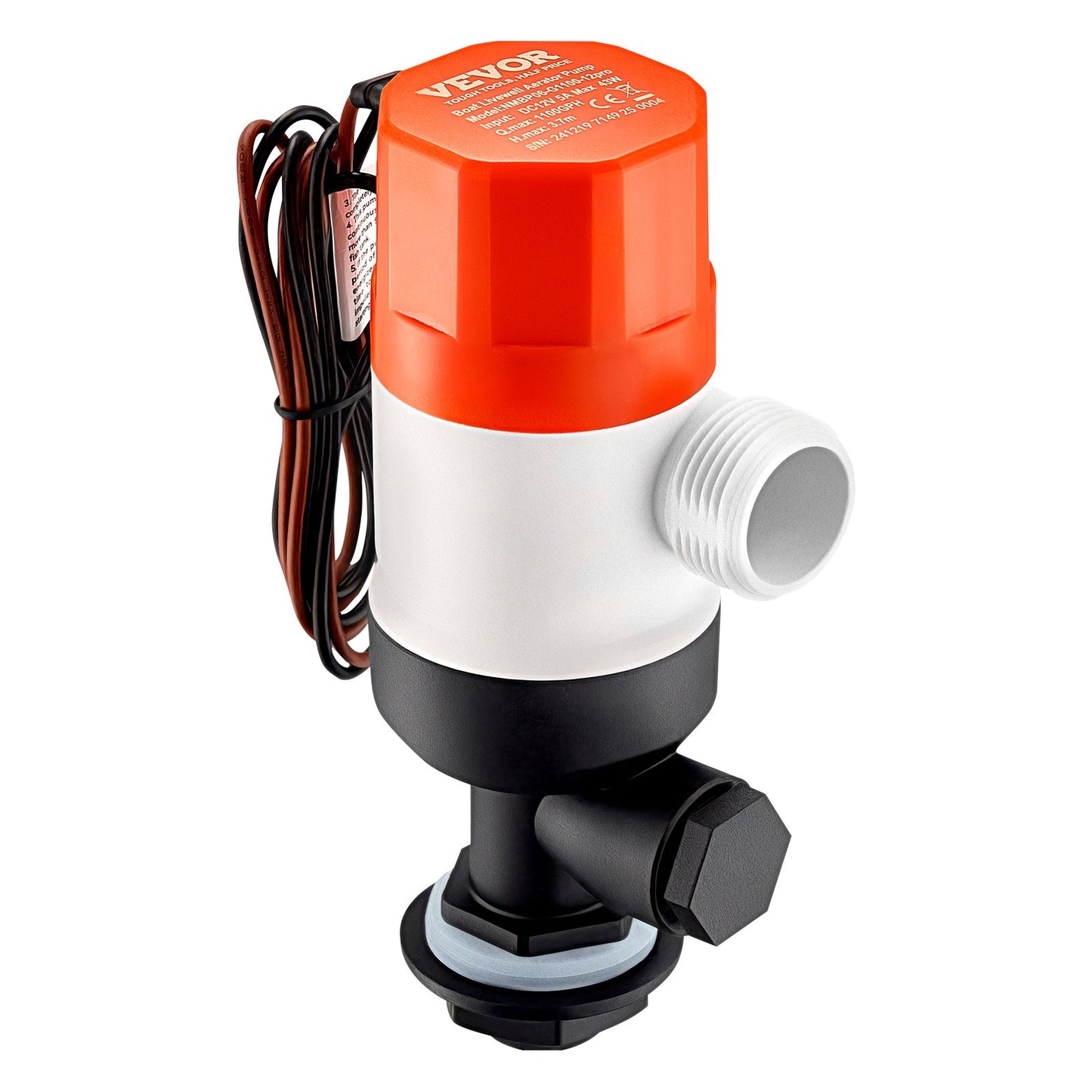 Djurbrunnspump för båt, 12V 69 L/min (1100 GPH) Rak djurbrunnsluftare med dubbelt inlopp, ABA-hölje och avtagbar motorpatron, korrosionsbeständig djurbrunns-/betesbrunnspump för sötvatten och saltvatten