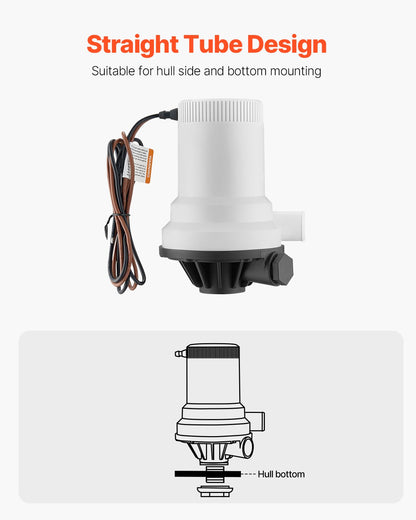 Djurbrunnspump för båt, 12V 101 L/min (1600 GPH) Rak djurbrunnsluftare med dubbelt inlopp, ABA-hölje och avtagbar motorpatron, korrosionsbeständig djurbrunns-/betesbrunnspump för sötvatten och saltvatten