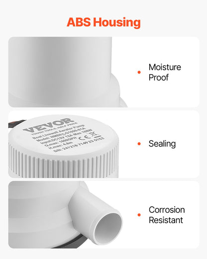 Djurbrunnspump för båt, 12V 101 L/min (1600 GPH) Rak djurbrunnsluftare med dubbelt inlopp, ABA-hölje och avtagbar motorpatron, korrosionsbeständig djurbrunns-/betesbrunnspump för sötvatten och saltvatten