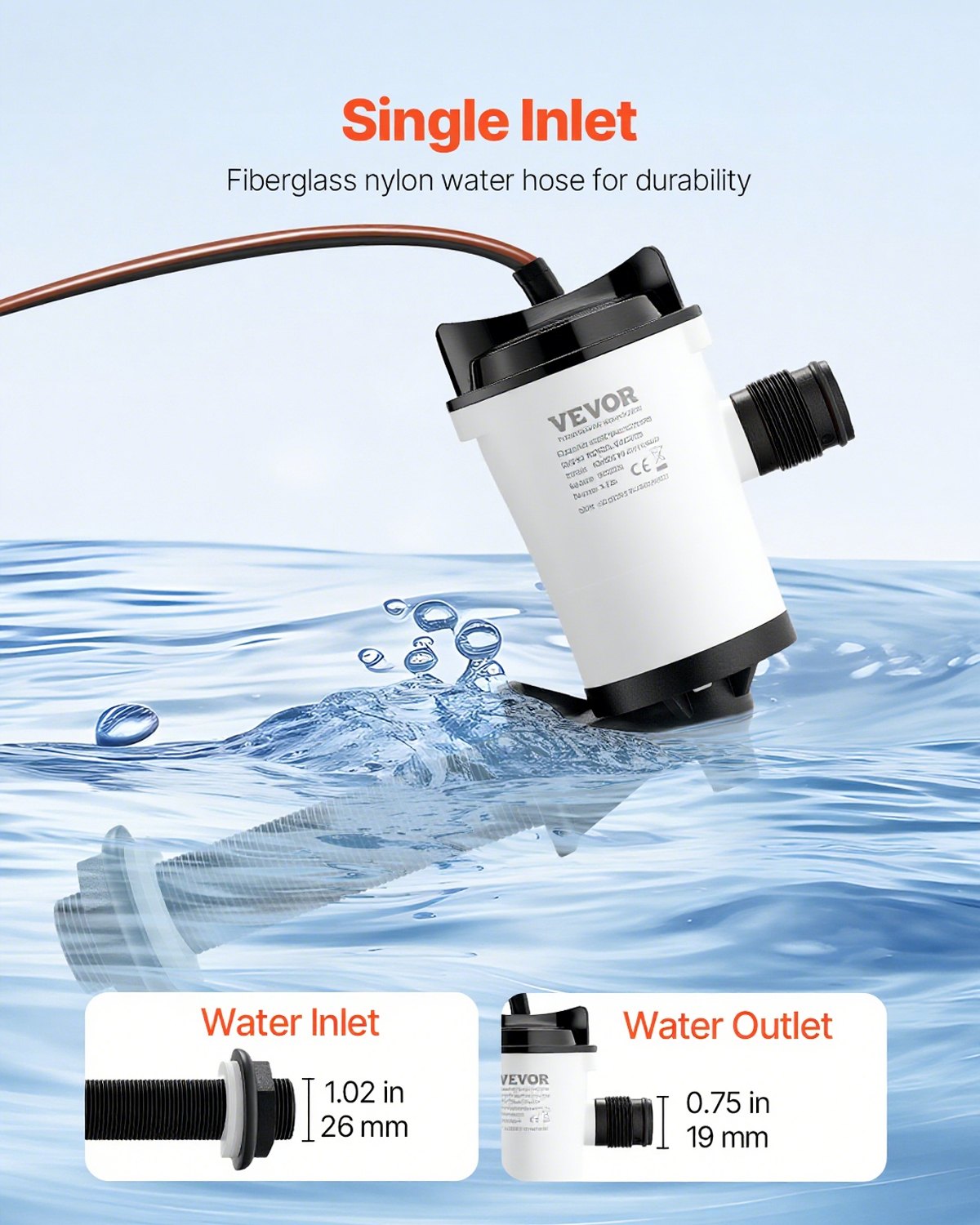 Livewell Pump for Boat, 12V 50 L/min(800 GPH) Livewell Aerator Pump with Detachable Motor, 90-Degree Baitwell Pumps for Boats, Corrosion-Resistant Submersible Aerator Pump, for Freshwater and Saltwater