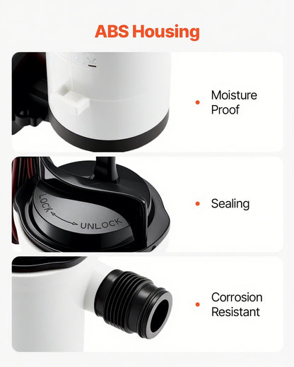 Livewell Pump for Boat, 12V 50 L/min(800 GPH) Livewell Aerator Pump with Detachable Motor, 90-Degree Baitwell Pumps for Boats, Corrosion-Resistant Submersible Aerator Pump, for Freshwater and Saltwater