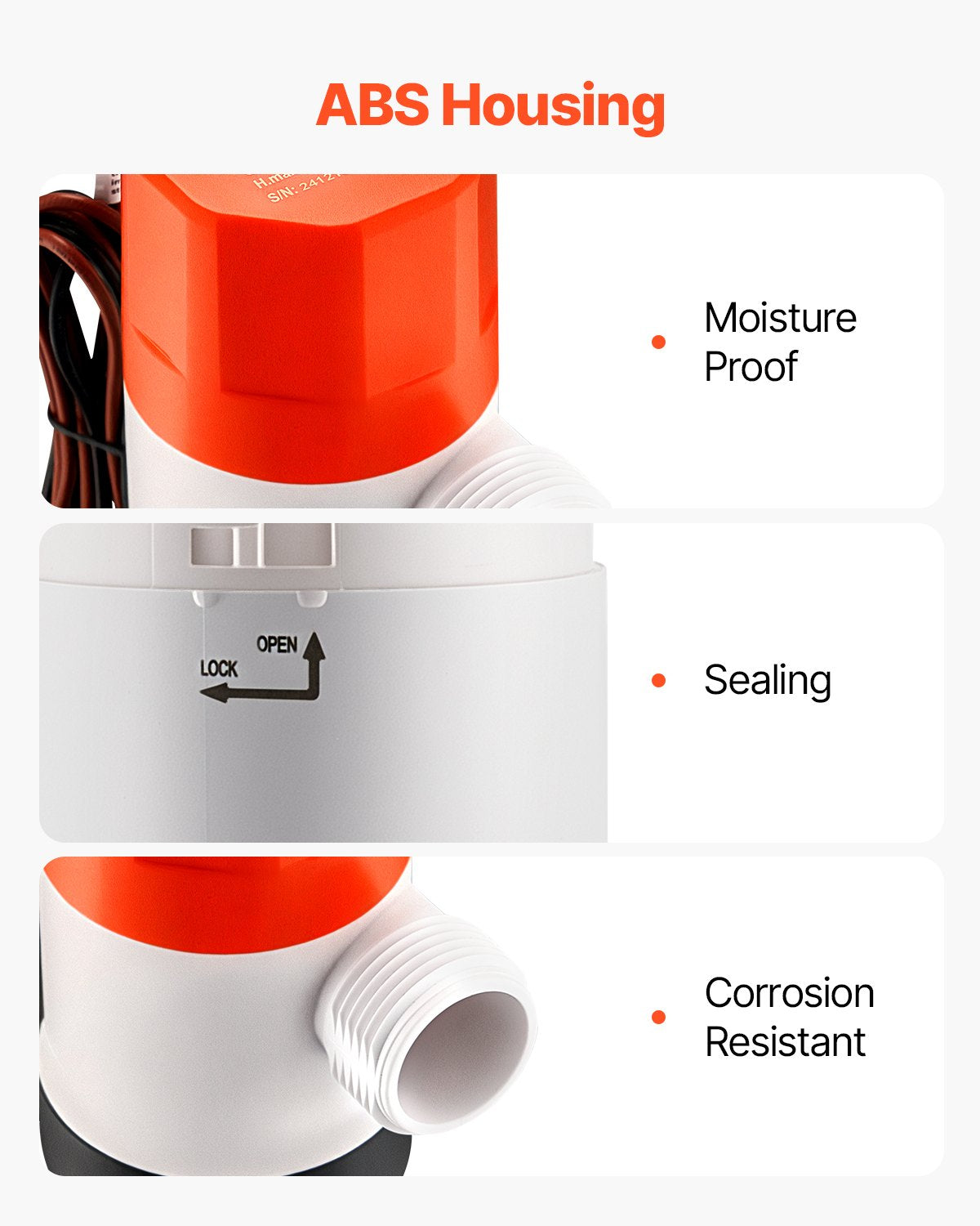 Livewell Pump for Boat, 12V 50 L/min(800 GPH) Straight Livewell Aerator Pump with Dual Inlet, ABA Housing & Detachable Motor Cartridge, Corrosion-Resistant Livewell/Baitwell Pump for Freshwater Saltwater