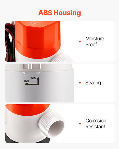 Livewell Pump for Boat, 12V 50 L/min(800 GPH) Straight Livewell Aerator Pump with Dual Inlet, ABA Housing & Detachable Motor Cartridge, Corrosion-Resistant Livewell/Baitwell Pump for Freshwater Saltwater