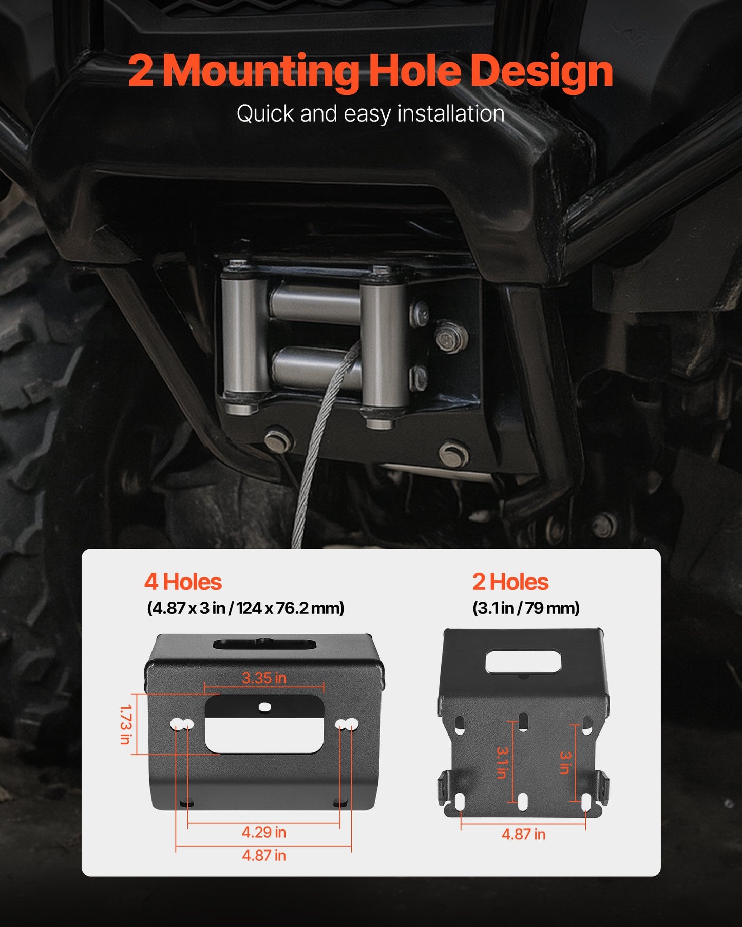 Winch Mount, Winch Capacity of 907-1633 kg, Trailer Hitch Winch Mount for Select Honda Foreman and Rancher Rubicon Models (2014-2021), 2 Mounting Hole Design, Powder Coated Steel, Black