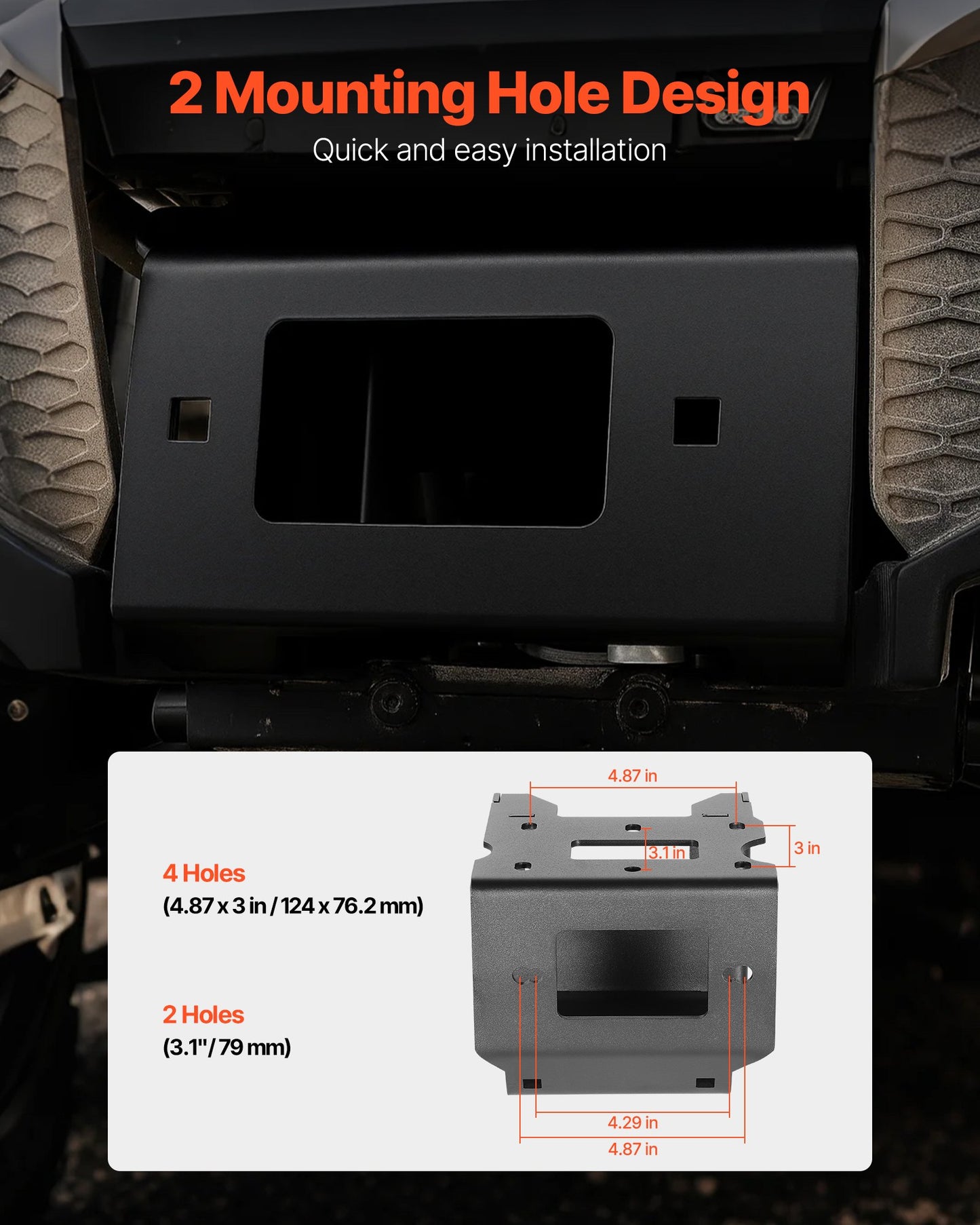 Vinschfäste, vinschkapacitet 907–1633 kg, vinschfäste för dragkrok för utvalda Polaris Sportsman-modeller (2009 och senare), design med 2 monteringshål, pulverlackerat stål, lämplig för ökenräddning