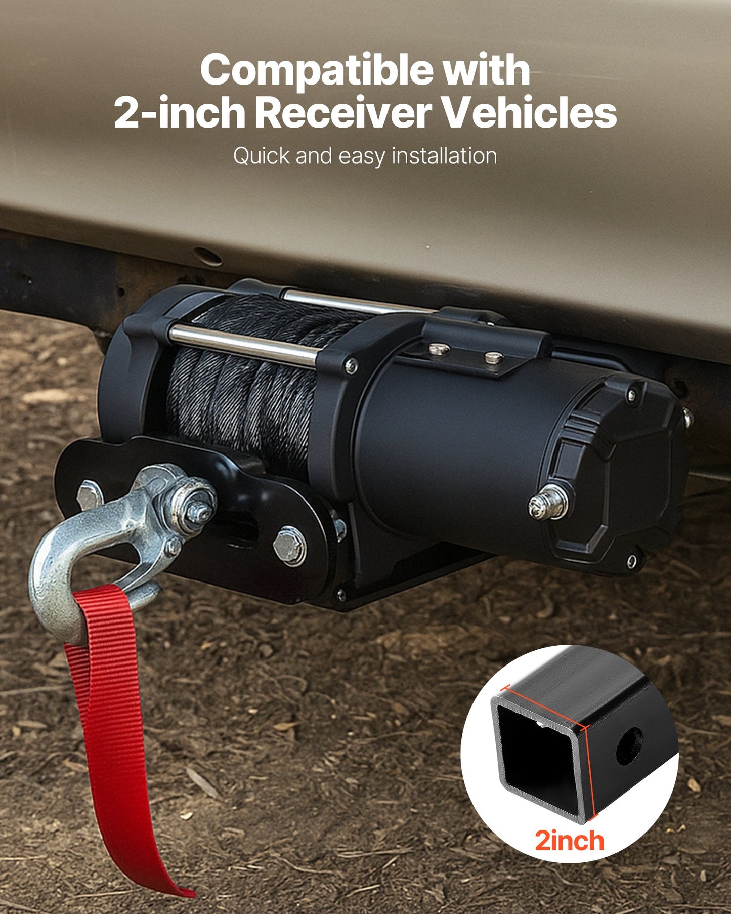 Winch Mount, 3600 lbs / 1633 kg Load Capacity, Trailer Hitch Winch Mount with 50.8 mm Receiver, 2/4 Winch Bolt Holes, Powder Coated Steel, Suitable for ATV UTV Pickup Truck, Black