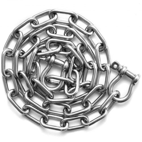 Boat Anchor Chain, 1/4" x 4', 1700 lbs. WLL/4800 lbs. BS, 316 Stainless Steel Marine Grade Anchor Lead Chain with Dual Lock Ring Shackles for Boats, Deck, Fishing, Works with Different Anchors