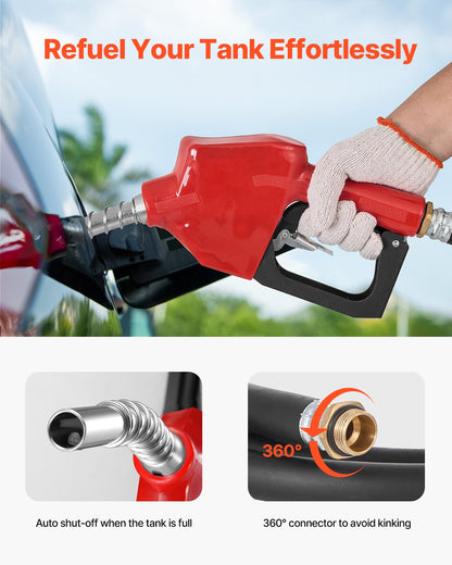 Bärbar diesel- och bensintank, 440 l, flödeshastighet 10 GPM, dieselbränsletank med 12 V elektrisk överföringspump, 13,1 fots slang, automatiskt tankningsmunstycke, överföringstank för enkel bränsletransport, röd