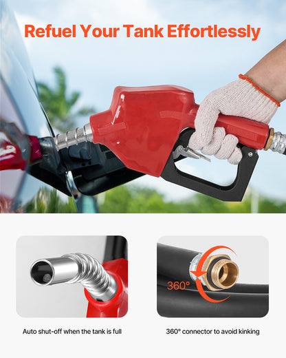 Bärbar diesel- och bensintank, 220 l, flödeshastighet 10 GPM, dieselbränsletank med 12 V elektrisk överföringspump, 13,1 fots slang, automatiskt tankningsmunstycke, överföringstank för enkel bränsletransport, röd