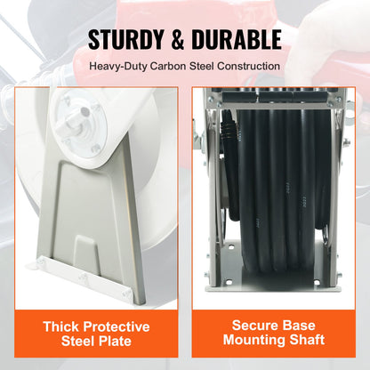 Fuel Hose Reel, 25.4 mm x 10.06 m, Extra Long Retractable Diesel Hose Reel, Heavy-Duty Carbon Steel Construction with Automatic Fuel Nozzle, NBR Rubber Hose for Aircraft Ship Vehicle Tank Truck, 20.68 bar