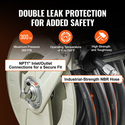 Fuel Hose Reel, 19.05 mm x 15.24 m, Extra Long Retractable Diesel Hose Reel, Heavy-Duty Carbon Steel Construction with Automatic Fuel Nozzle, NBR Rubber Hose for Aircraft Ship Vehicle Tank Truck, 20.68 bar