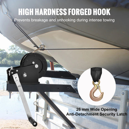Hand Winch, 1587.6 kg Pulling Capacity, Boat Trailer Winch Heavy Duty Rope Crank with 1005.8 cm Polyester Strap and Two-Way Ratchet, Manual Operated Hand Crank Winch for Trailer, Boat or ATV Towing