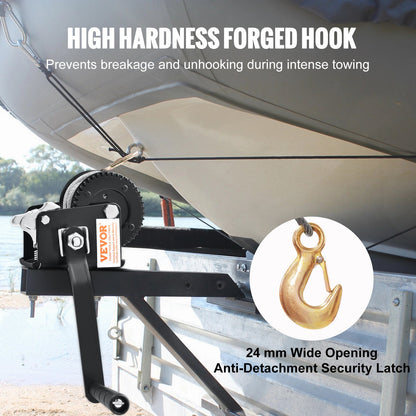 Hand Winch, 362.9 kg Pulling Capacity, Boat Trailer Winch Heavy Duty Rope Crank with 1005.8 cm Steel Wire Cable and Two-Way Ratchet, Manual Operated Hand Crank Winch for Trailer, Boat or ATV Towing