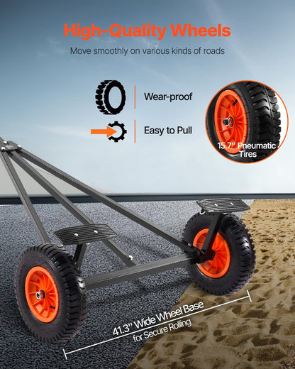 Boat Trailer Dolly, 420lbs Load Capacity, Carbon Steel Trailer Mover with Adjustable Length, 15.7 in Pneumatic Tires and Nonslip Support Bracket, for Moving Kayak Motorboat Fishing Boat
