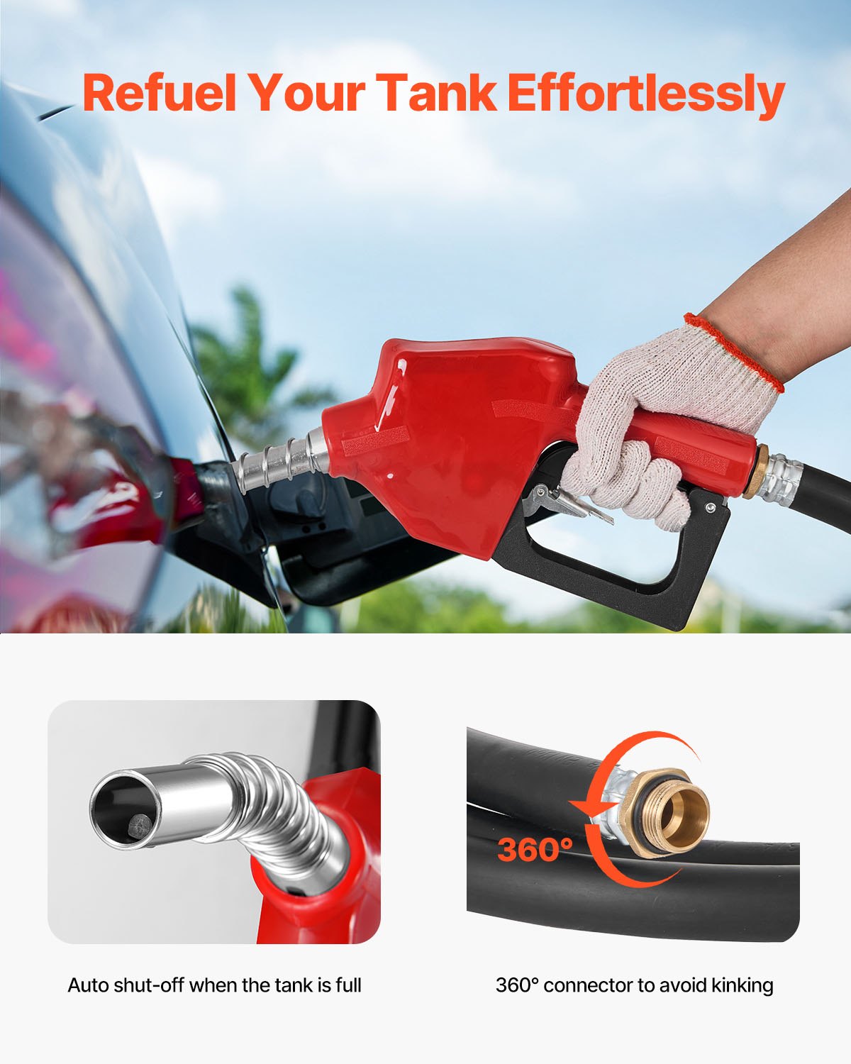 Bärbar dieseltank, 484,5 liters kapacitet och flödeshastighet på 10 GPM, bensintank med 12V elektrisk överföringspump och 4m gummislang, PE-dieselöverföringstankar för enkel bränsletransport, svart