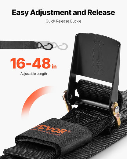 Retractable Ratchet Straps, 2 in x 4 ft Ratchet Tie Down Straps with Security Lock S Hooks, 2 Pack Heavy Duty Ratchet Tie Down Straps with 1500 lbs Break Strength, for Trailers, Vehicles, Boat