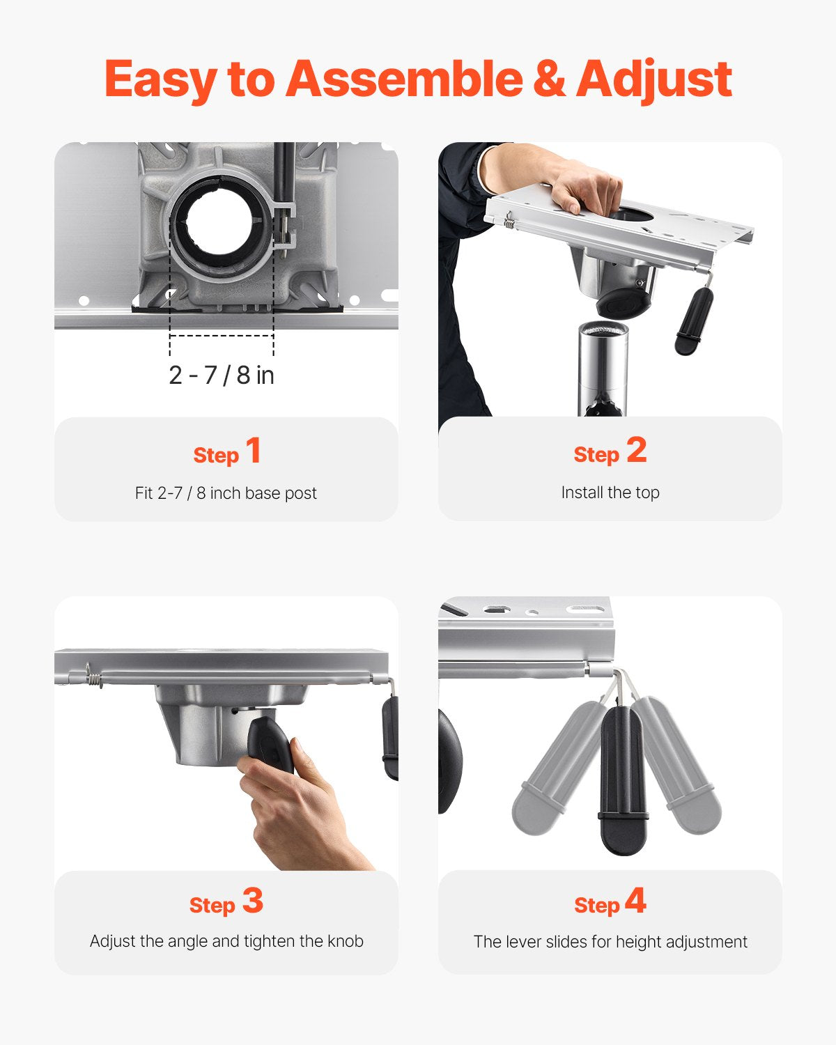 Boat Seat Pedestal, Forward & Backward Sliding Adjustment, Aluminum Alloy Boat Chair Base with Slide, 5-inch Sliding Travel, Waterproof & Rust-resistant, Fit 2-7/8 Inch Diameter Pedestal Post