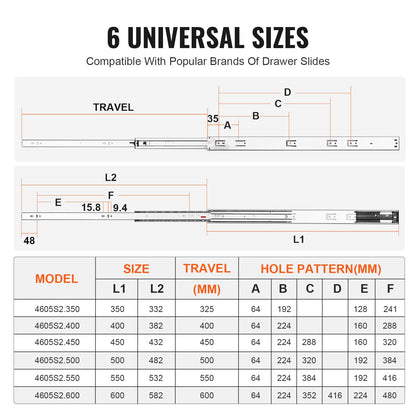 6 Pairs of 609.6mm Drawer Slides Side Mount Rails, Heavy Duty Full Extension Steel Track, Soft-Close Noiseless Guide Glides Cabinet Kitchen Runners with Ball Bearing, 100 Lbs Load Capacity