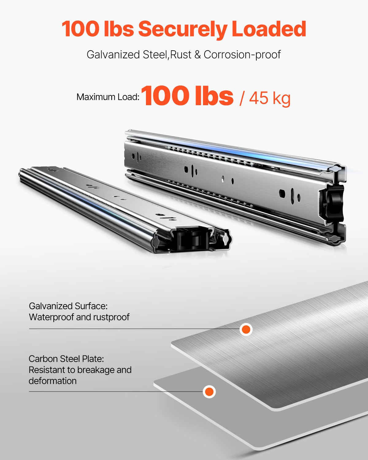 Drawer Slides, 18 inch, 10 Pairs Full Extension Ball Bearing Cabinet Rails, 100 LB Load Capacity Heavy Duty Side Mount Dresser Drawer Slides, Drawer Track Runners for Kitchen DIY Replacement