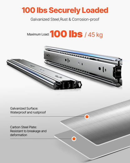 Drawer Slides, 18 inch, 10 Pairs Full Extension Ball Bearing Cabinet Rails, 100 LB Load Capacity Heavy Duty Side Mount Dresser Drawer Slides, Drawer Track Runners for Kitchen DIY Replacement